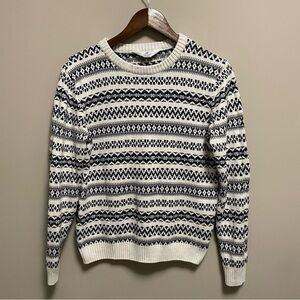 H&M White and Black Fairy Isle Knit Sweater Women’s Medium